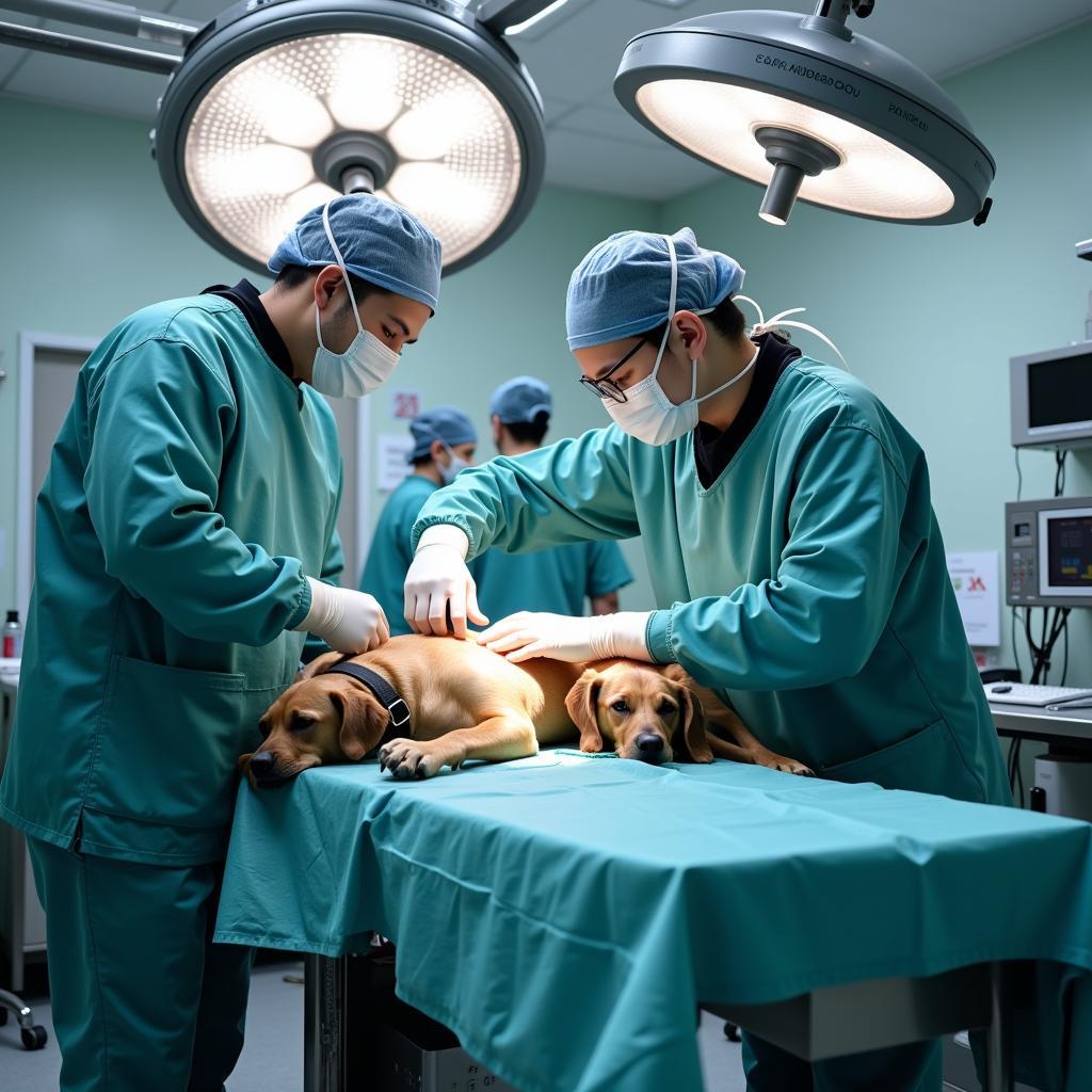 Veterinarian Performing Surgery on a Dog in Okemos