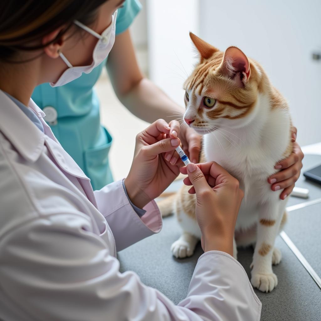 Veterinarian Administering Vaccinations During Preventative Care Visit