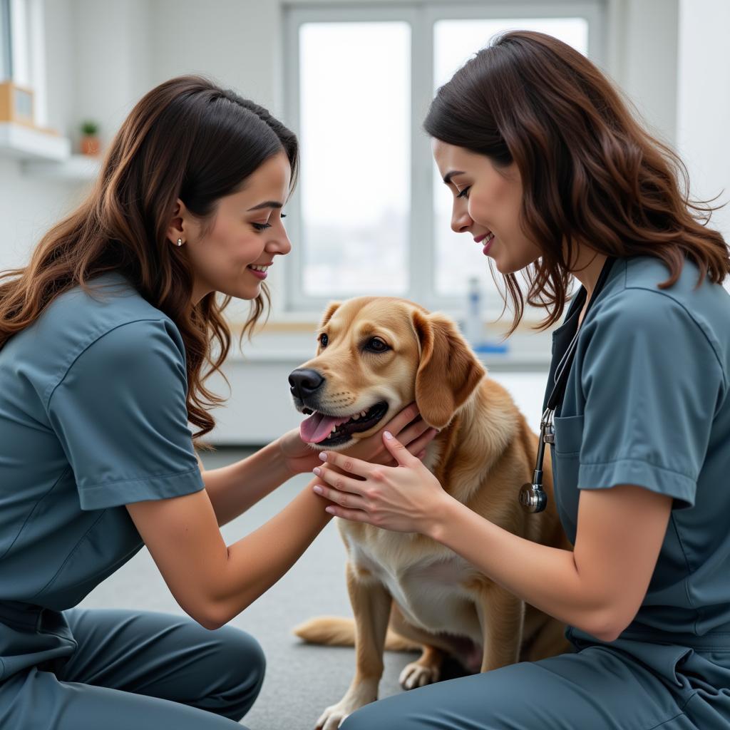 Veterinary Team Examining a Dog