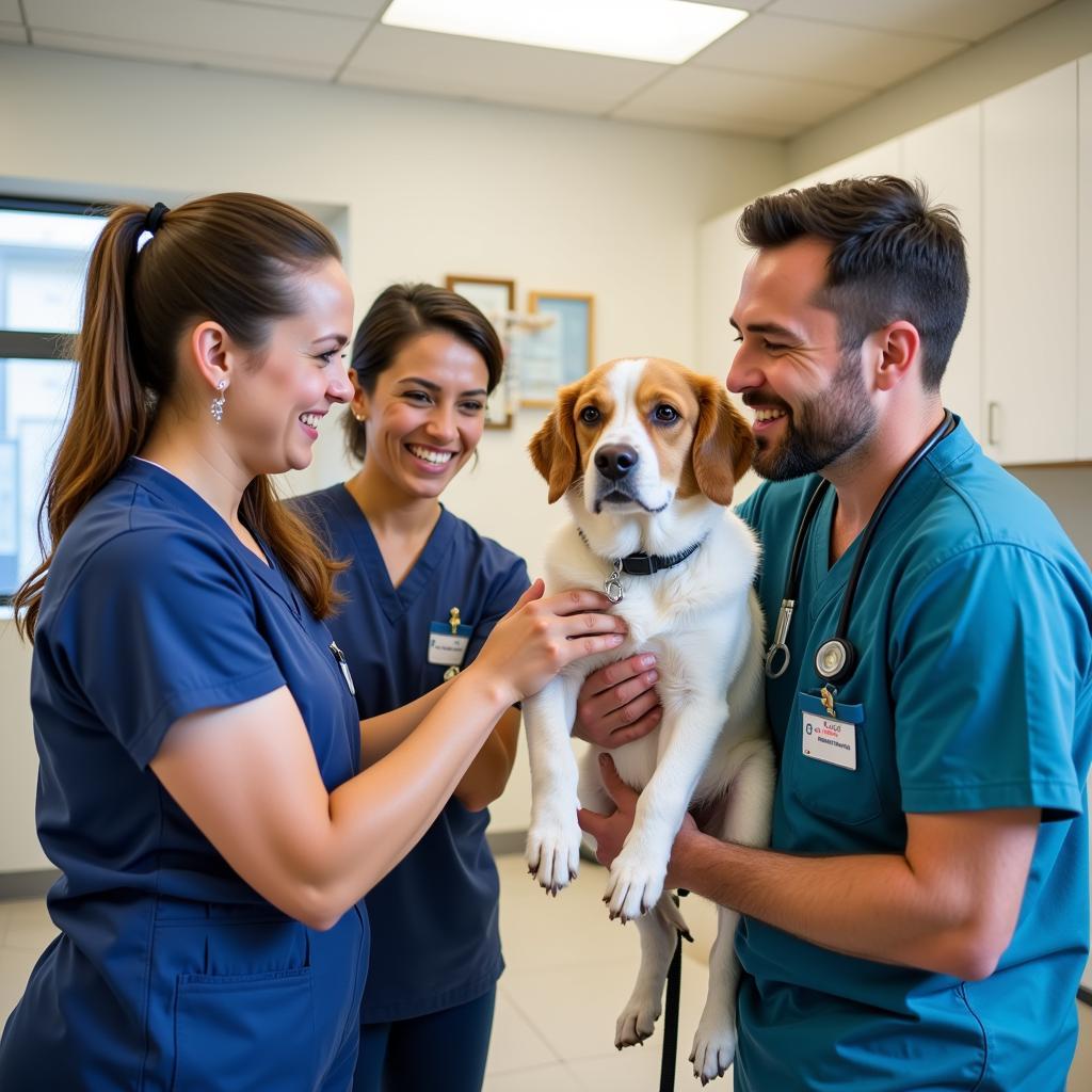 Compassionate Veterinary Team Interacting with Pets and Owners