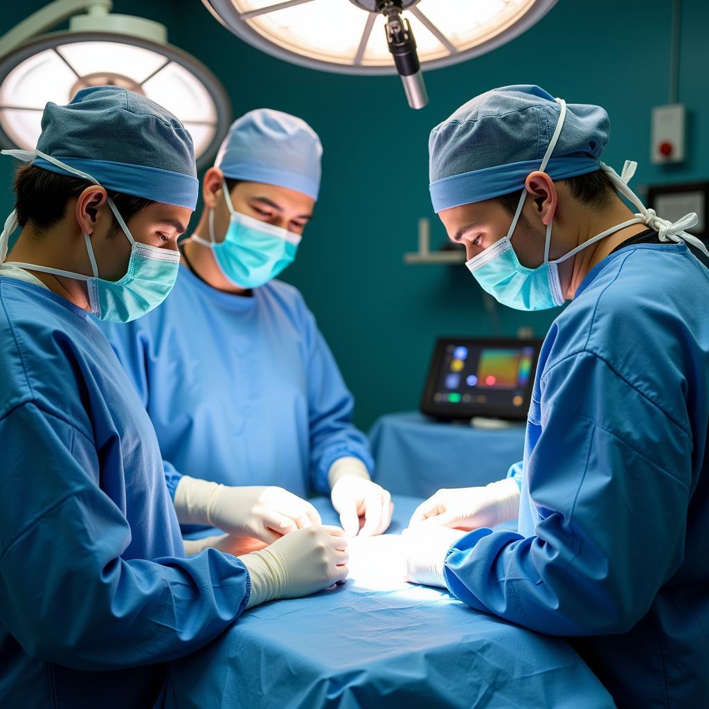 Veterinary team performing surgery on a pet