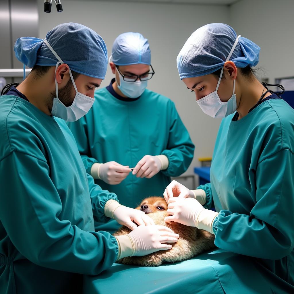 Veterinary Team Performing Emergency Surgery