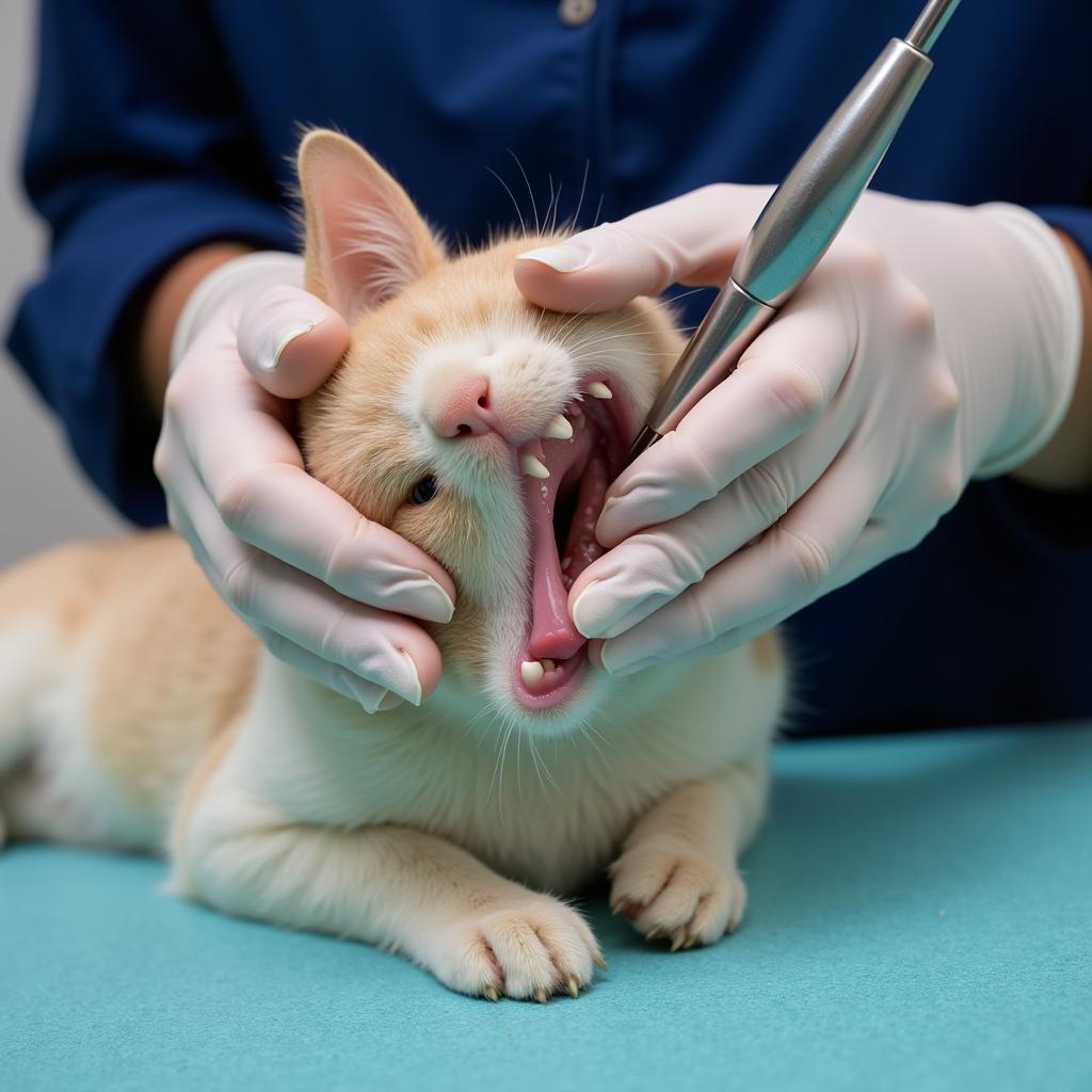 Veterinary Technician Performing Dental Cleaning on Cat