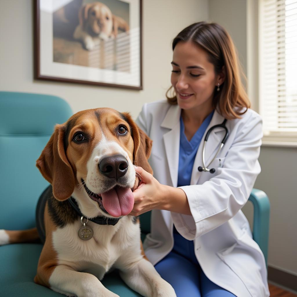 Compassionate Veterinarian Examining a Dog at Village Animal Hospital Starkville