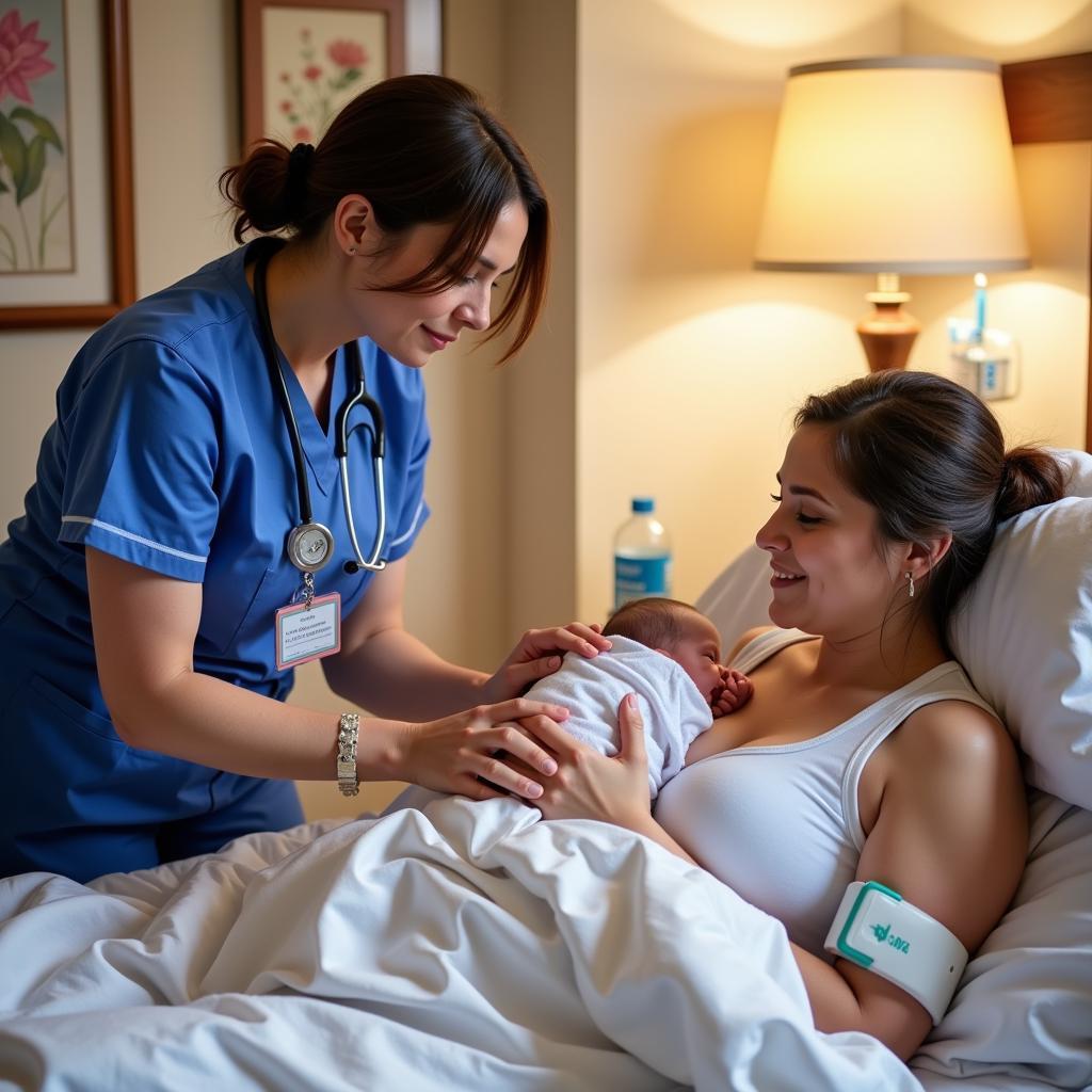 Mother and Newborn Receiving Postpartum Care