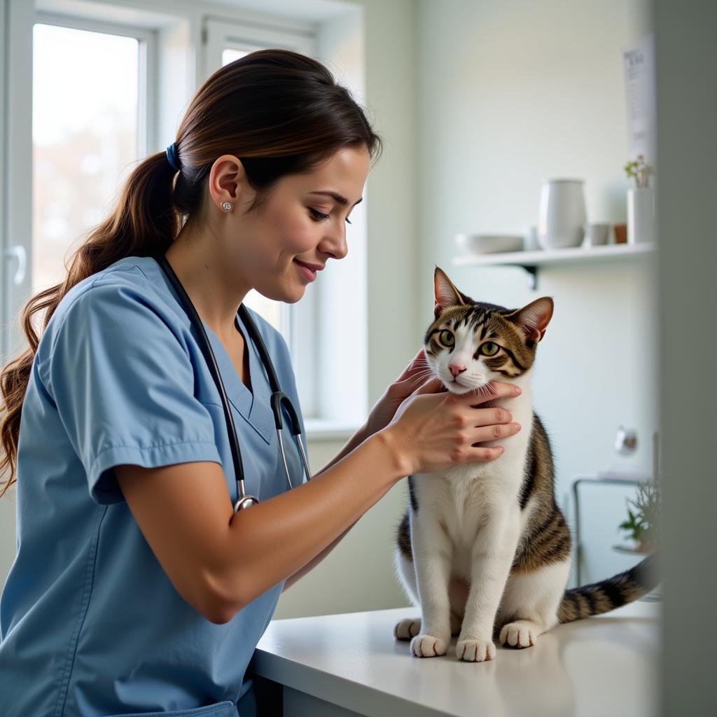 Veterinarian performing a gentle cat examination at West Lane Pet Hospital