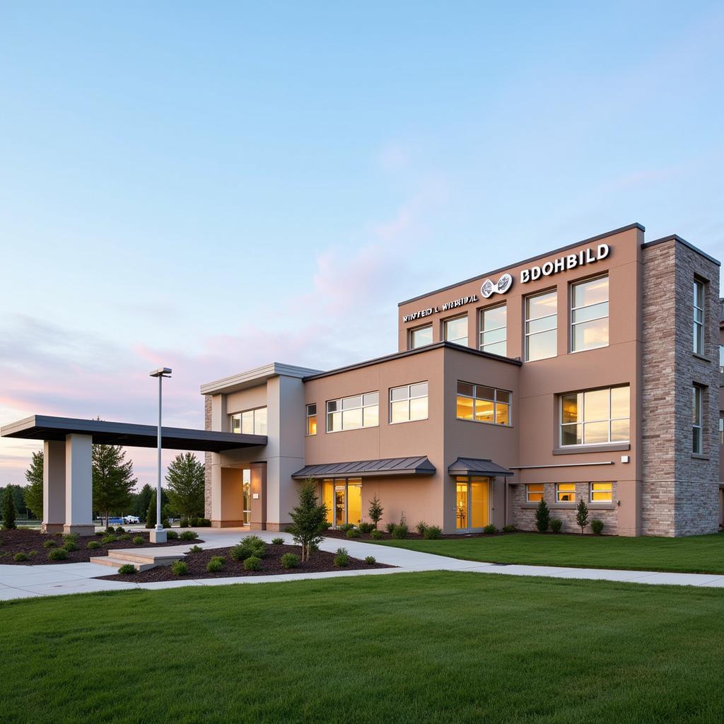 Modern and welcoming exterior view of Winfred L Wiser Hospital.