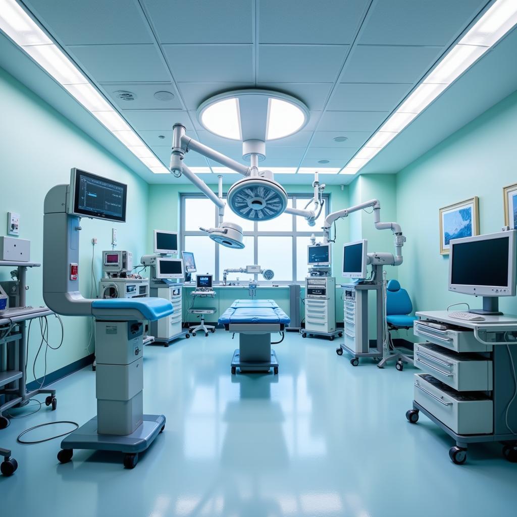 A modern operating room at Winfred L Wiser Hospital equipped with advanced surgical technology.