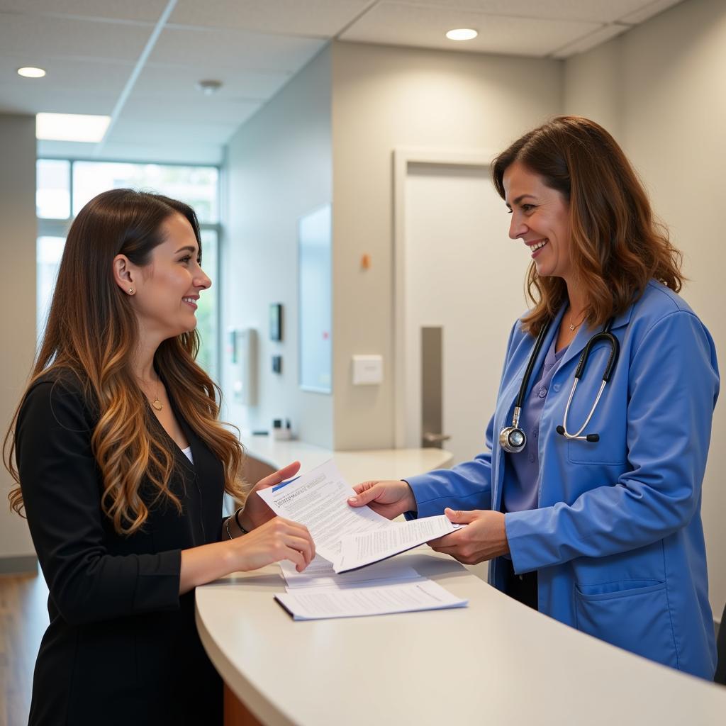 Woman Requesting Medical Records at Hospital