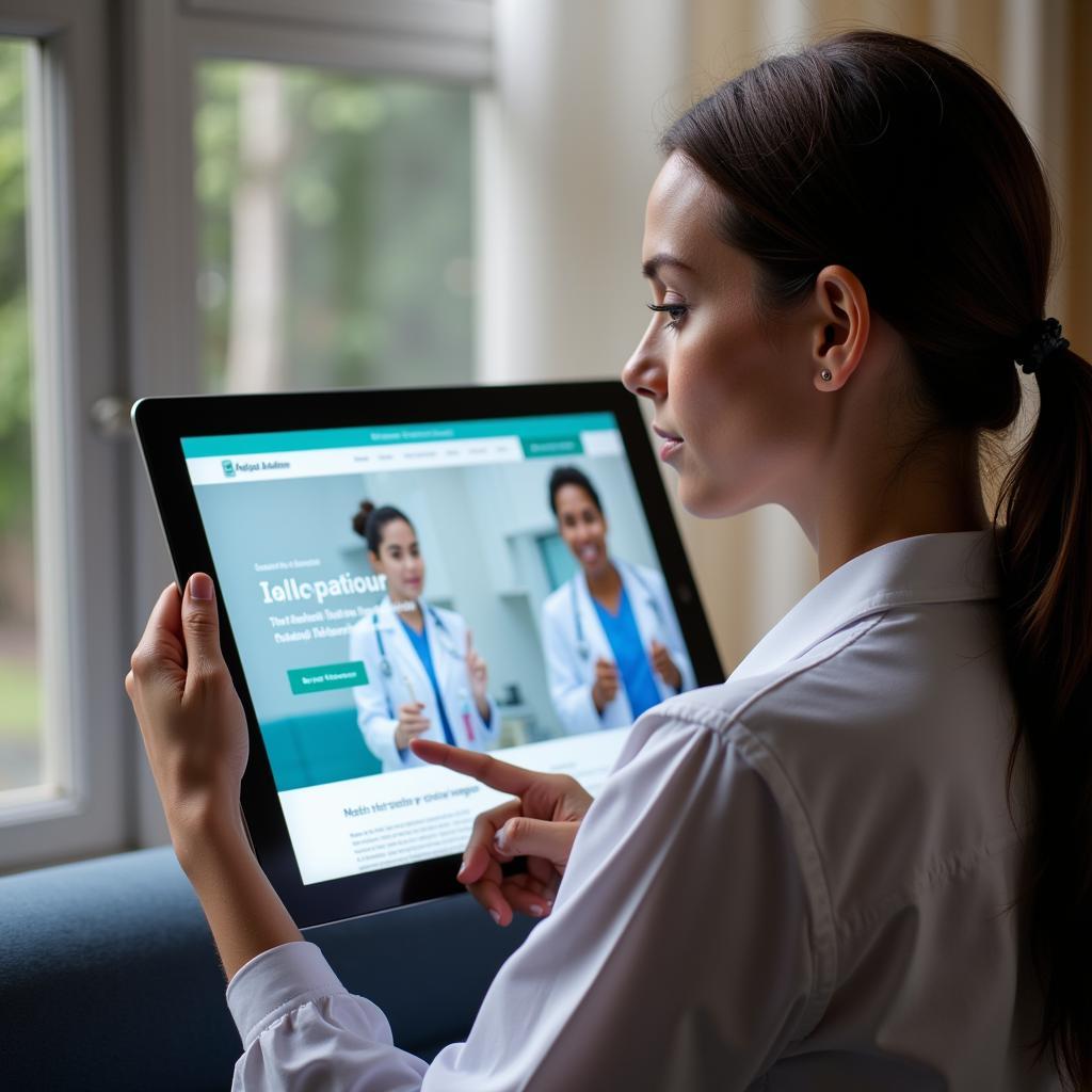 Woman Researching Hospitals Online