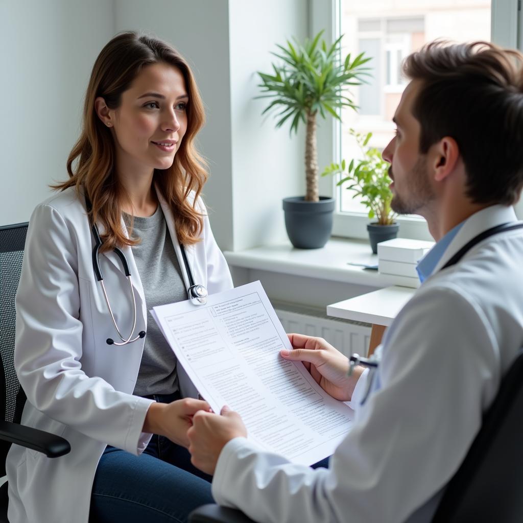 Woman Reviewing Medical Records with Doctor