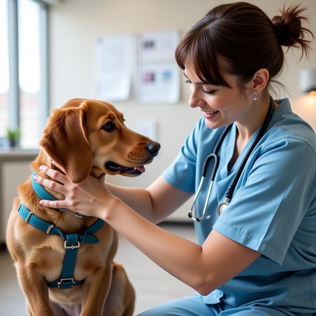 Veterinarian performing a thorough examination on a dog