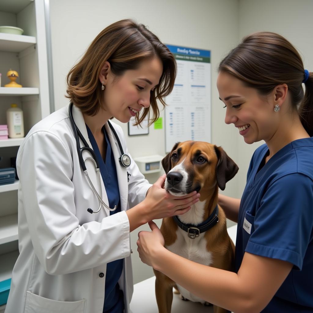 Veterinarian examining a dog at Zoot Animal Hospital Georgetown