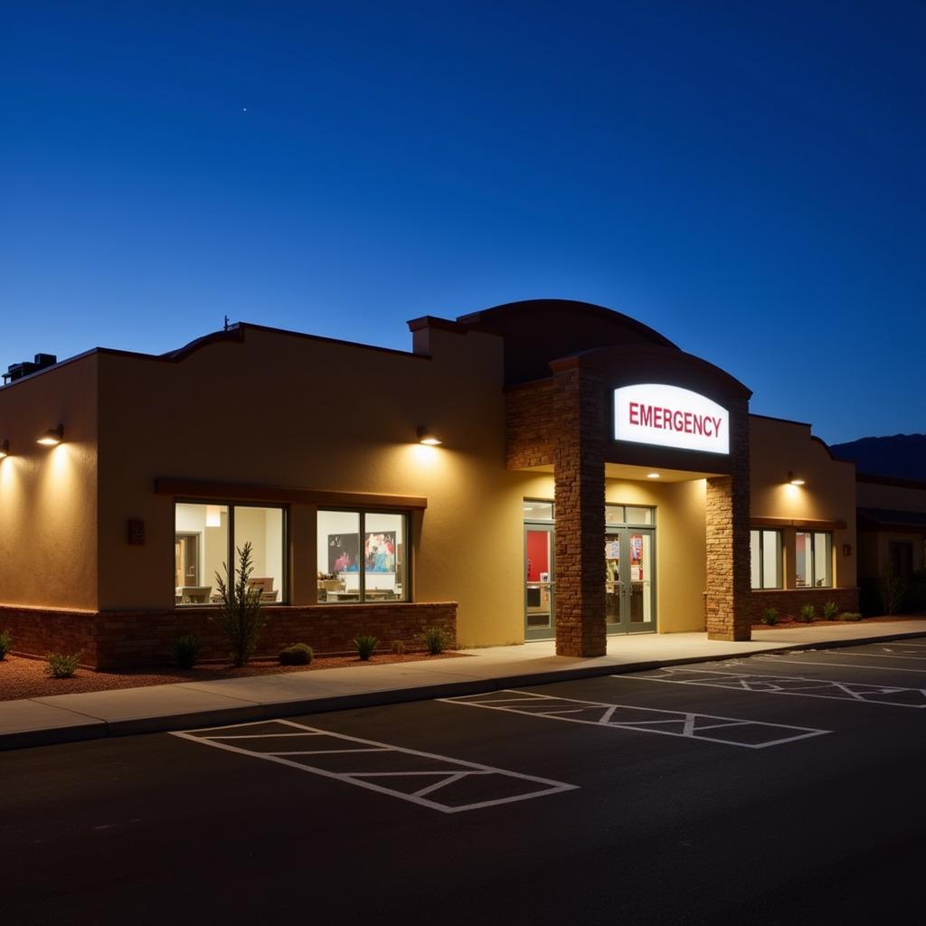 Exterior of a 24/7 emergency veterinary clinic in Albuquerque