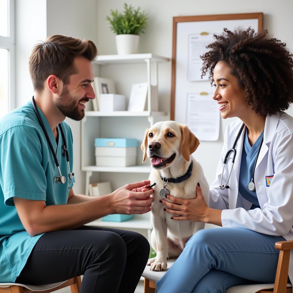 Pet Owner and Veterinarian Discussing Pet's Health