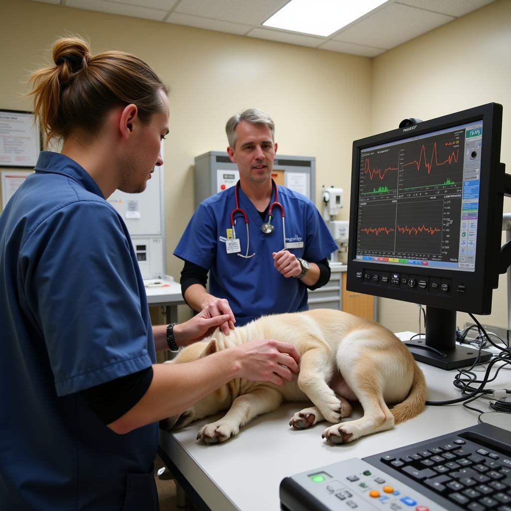 Veterinary staff preparing for an emergency at an Austin Ave animal hospital.