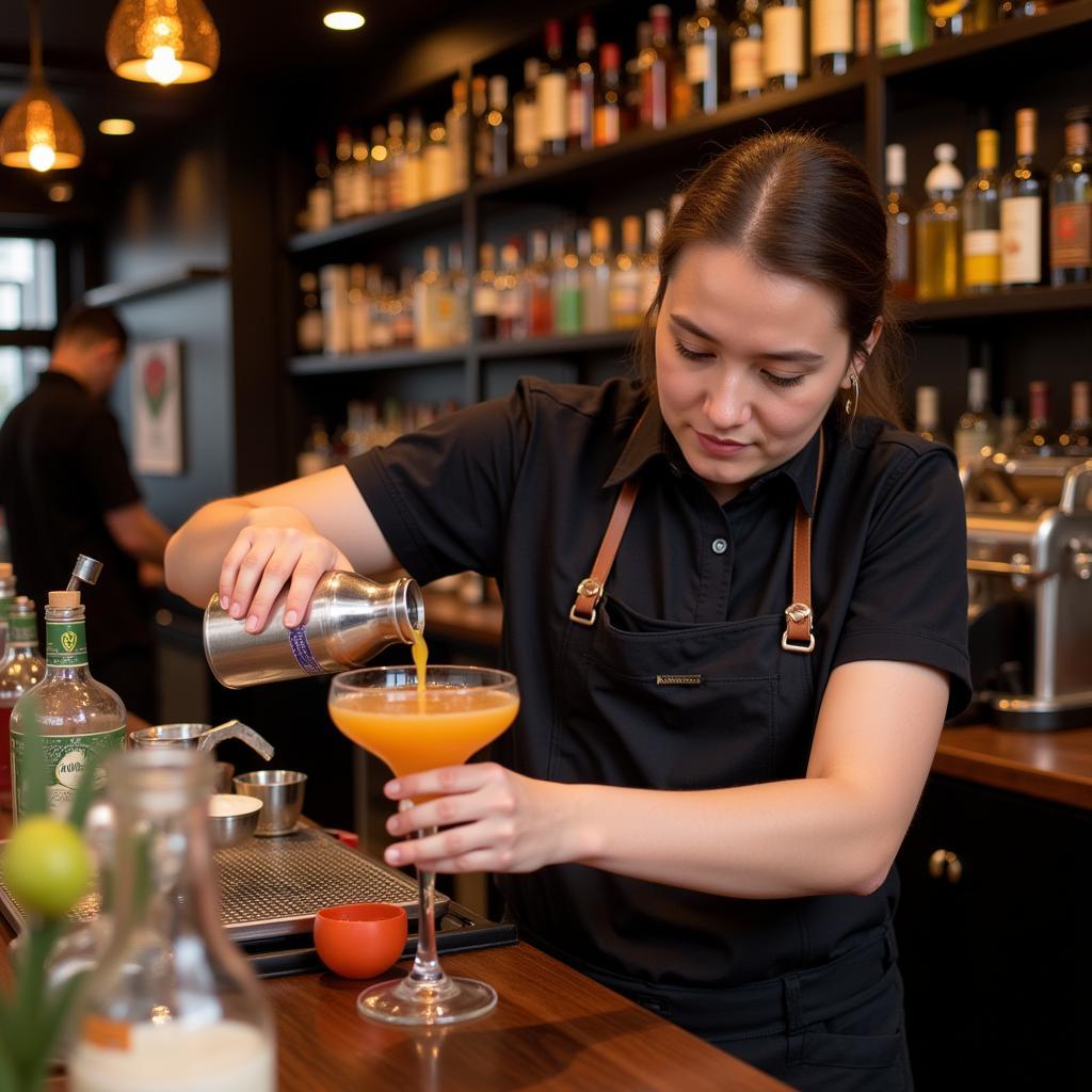 Bartender expertly crafting cocktails at San Jose Hospital bar