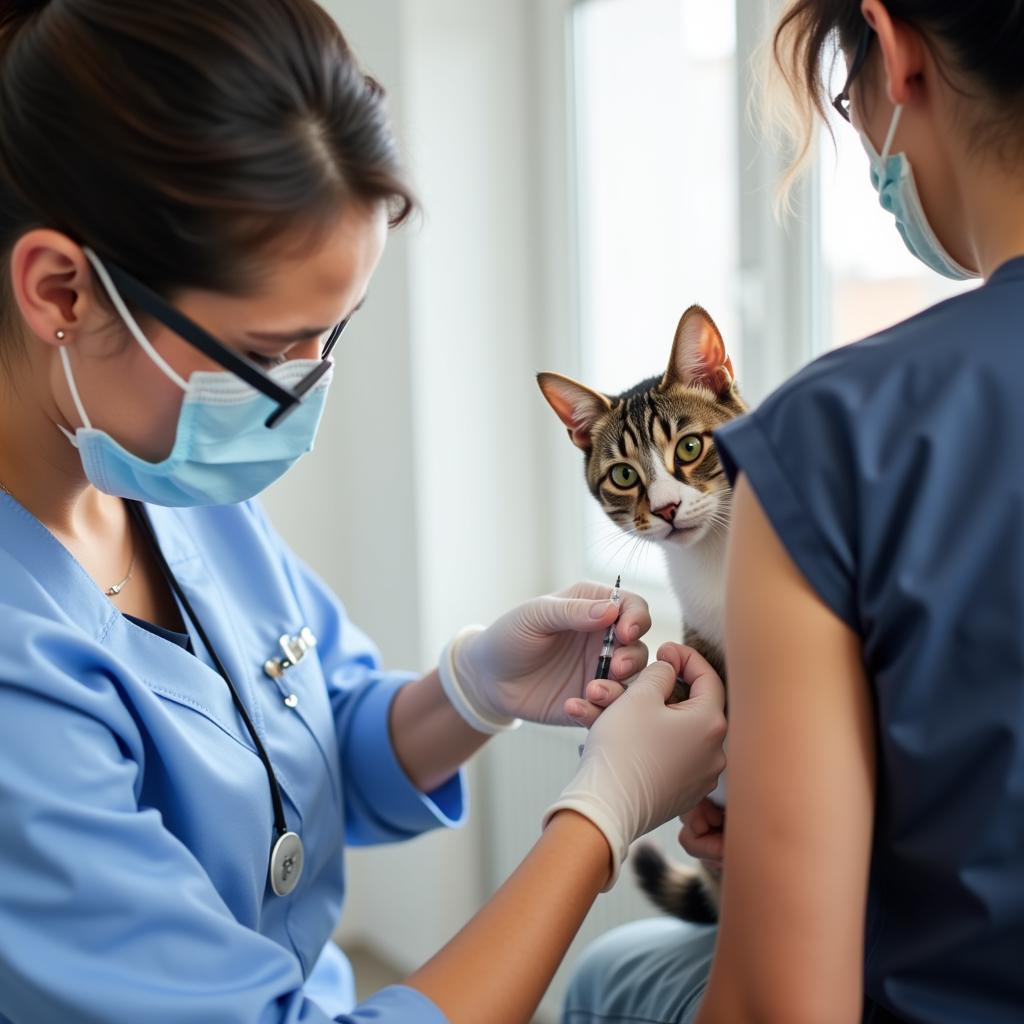 Cat receiving a vaccination at Beatrice Animal Hospital