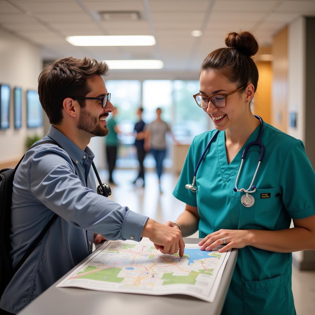 Asking for Directions at Centennial Hospital Information Desk