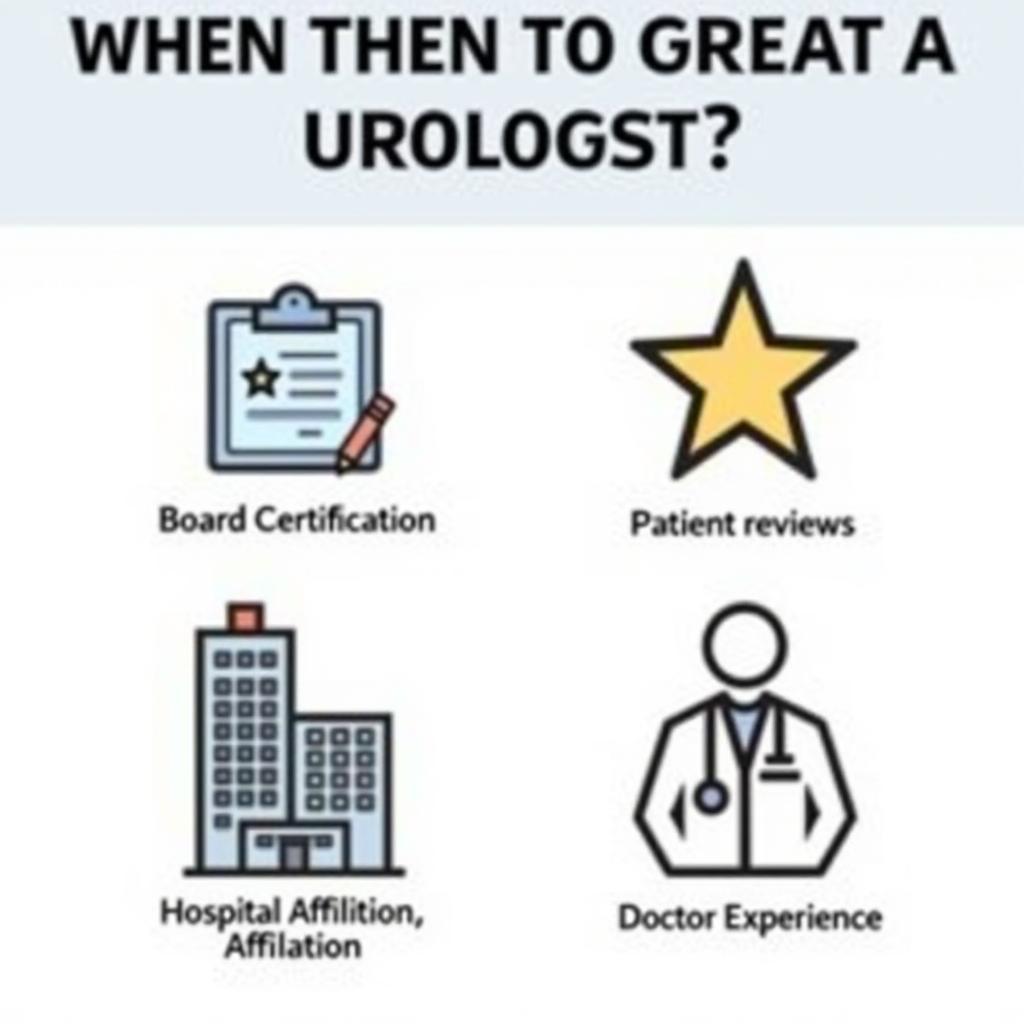 Factors to consider when choosing a urologist at a memorial hospital, such as board certification, experience, and patient reviews, are highlighted. The image visualizes these crucial decision-making elements.