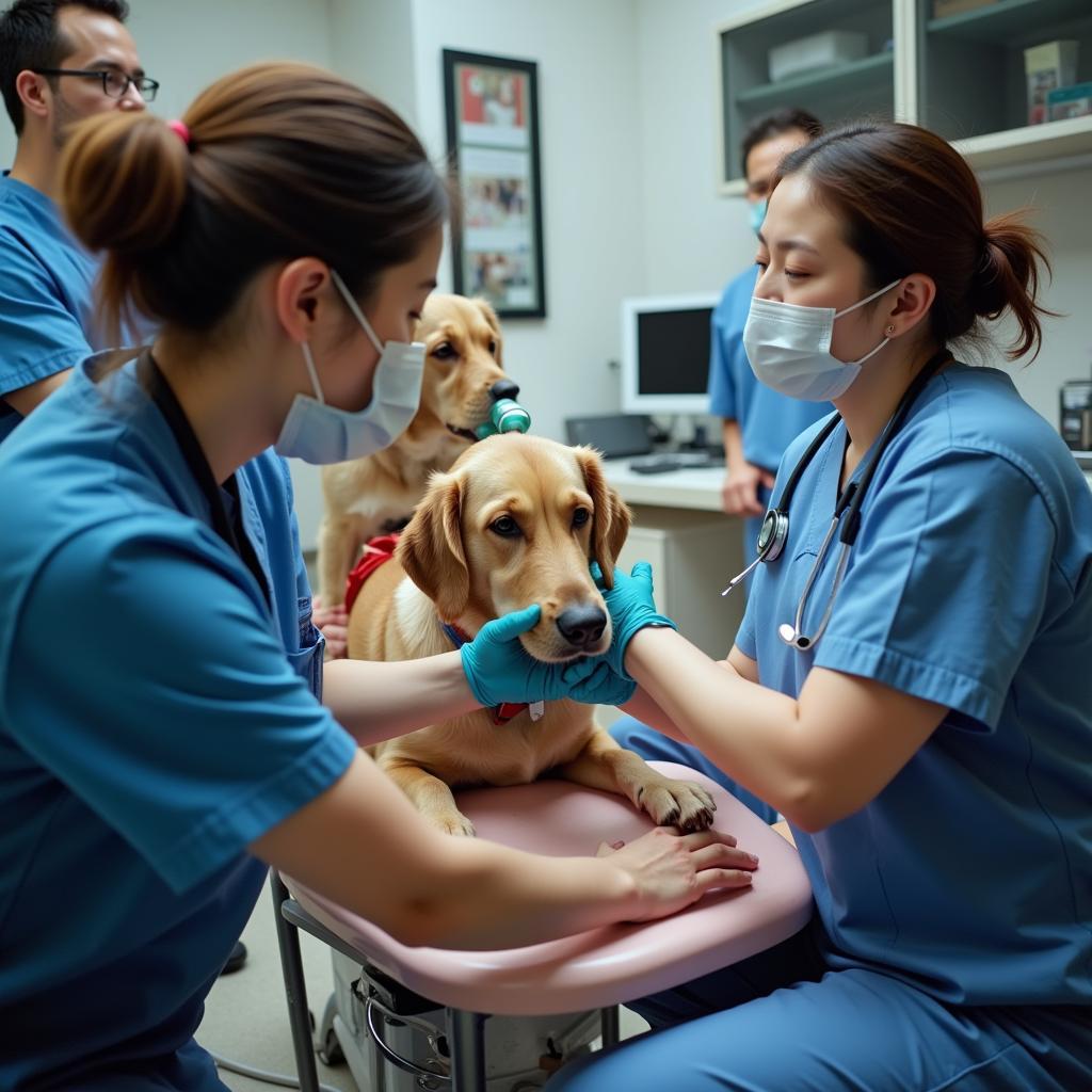 Dog receiving emergency veterinary care