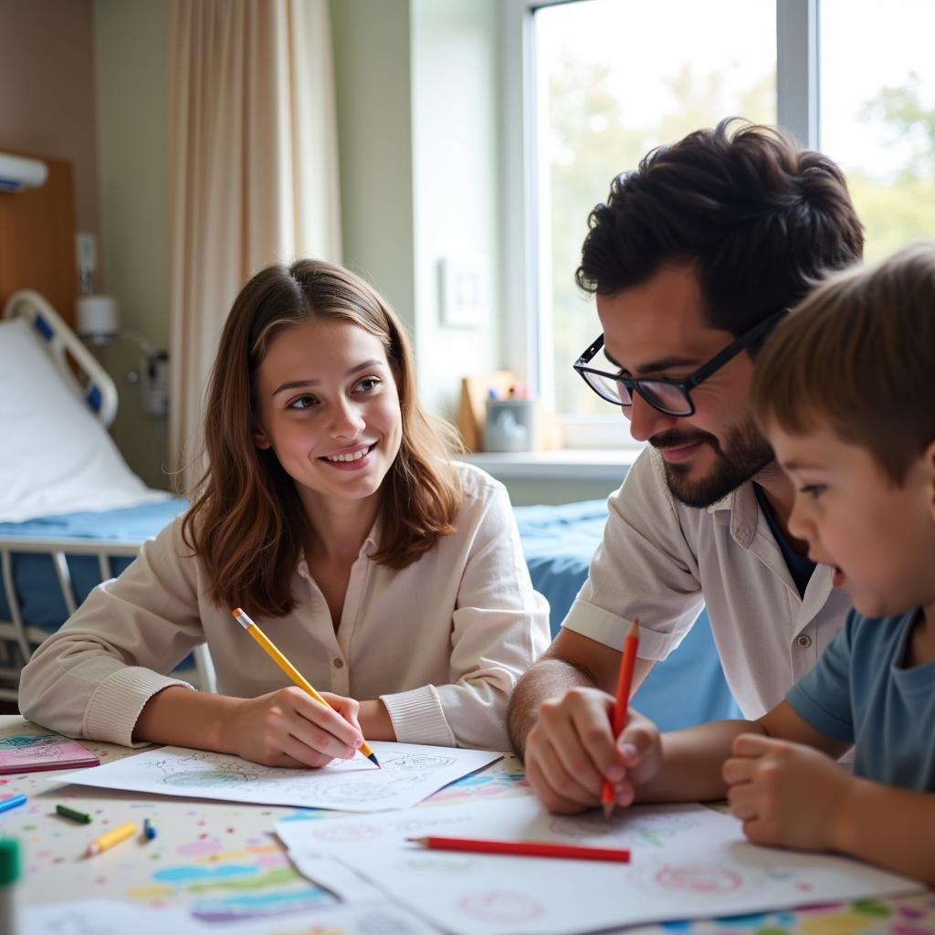 Family Coloring Together in Hospital