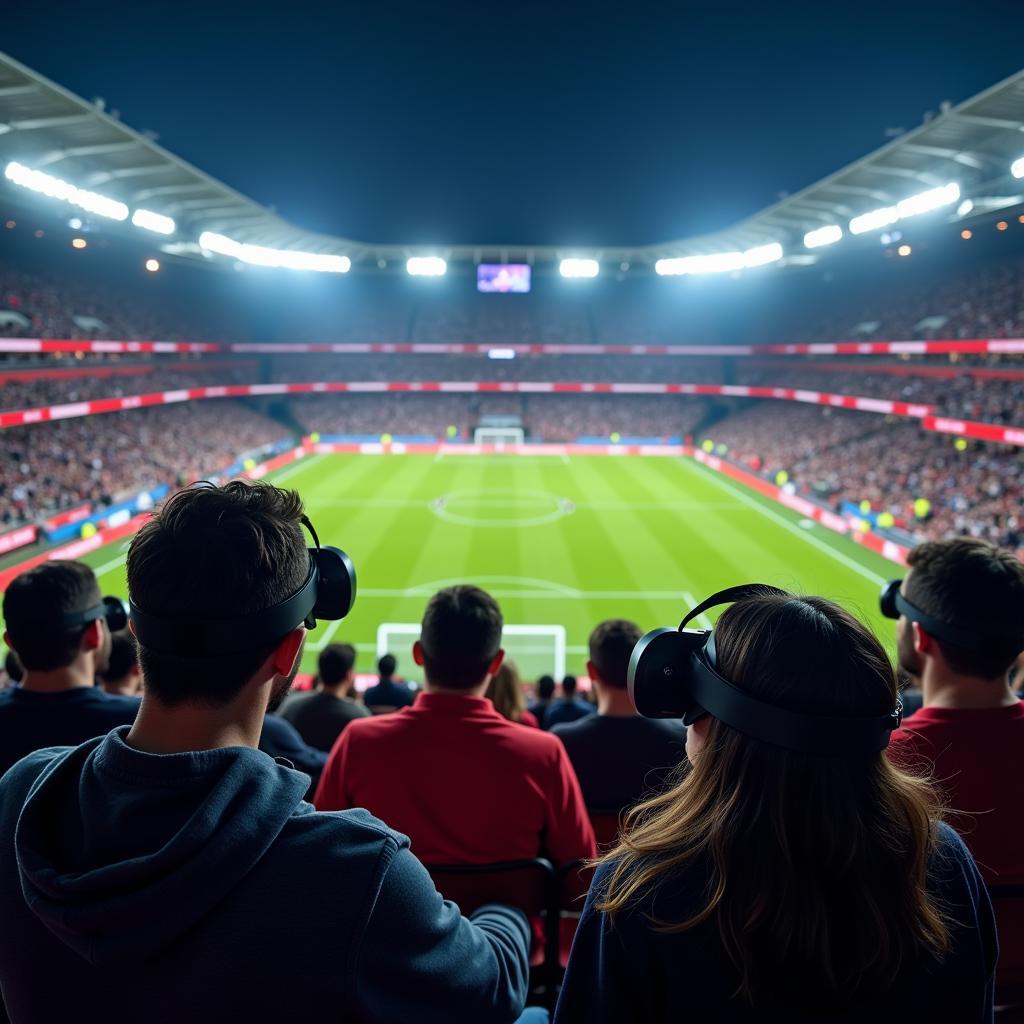 Fans using VR headsets at a sporting event