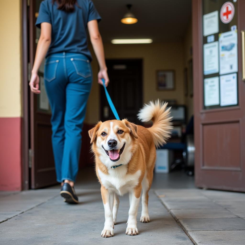 Happy Dog Leaving Veterinary Clinic in Tijuana