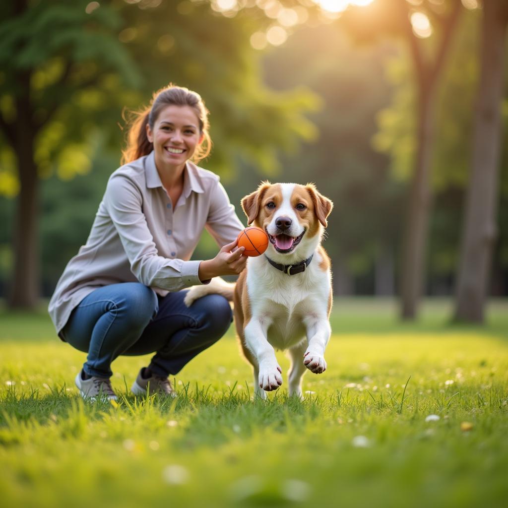 A happy and healthy pet enjoying time with their owner in Joplin, MO, thanks to the excellent care received at Parkview Animal Hospital.