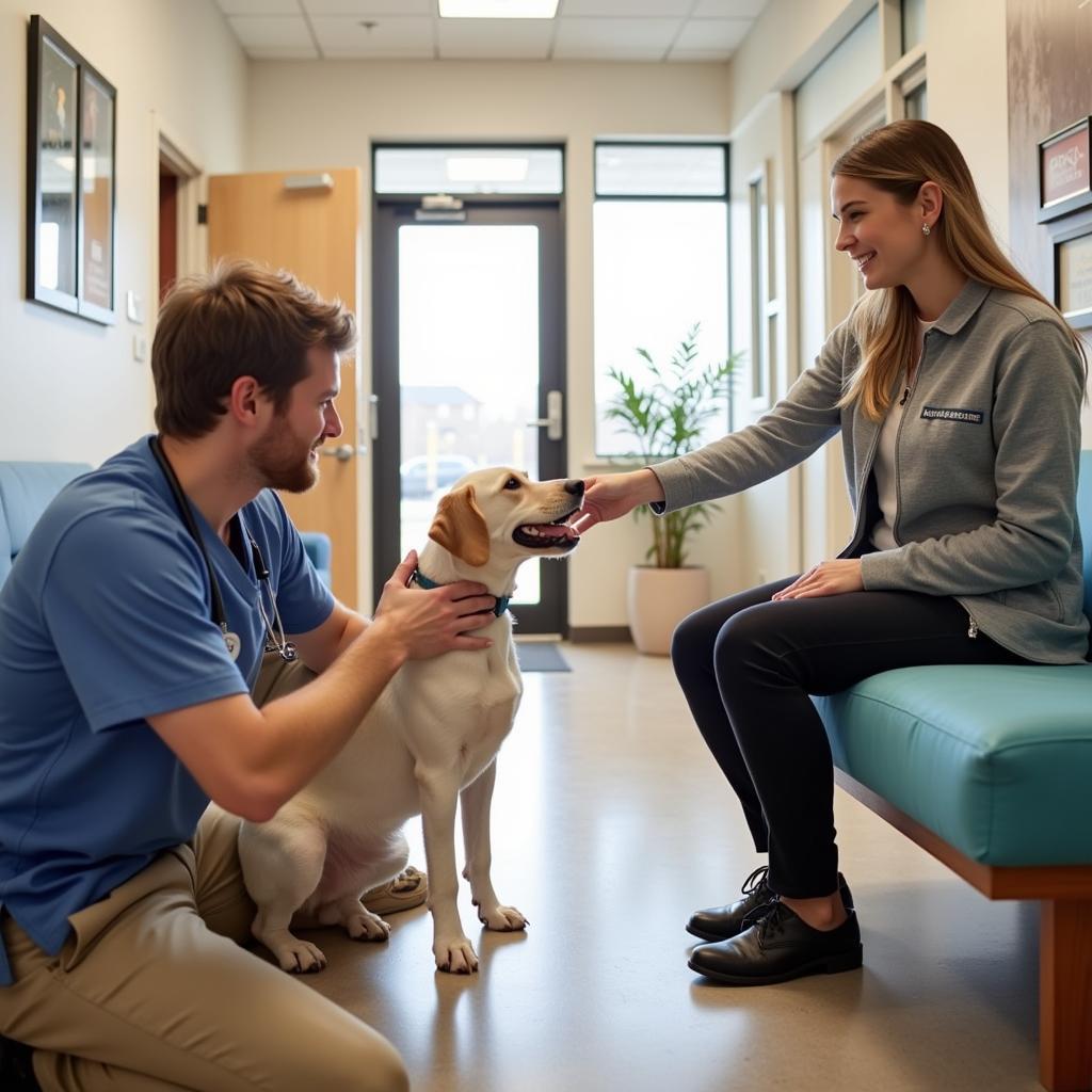 Happy Pet Owner at All Wild Things Animal Hospital