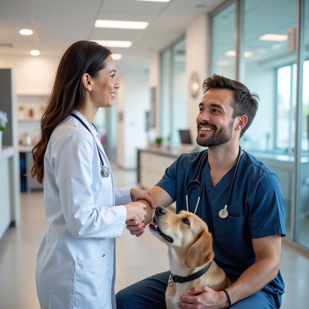 Happy Pet Owner and Veterinarian