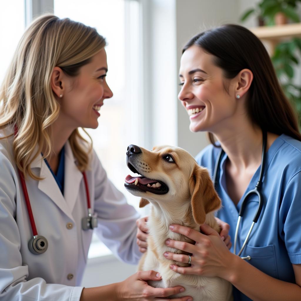 Happy Pet Owner and Veterinarian Discussing Pet's Health