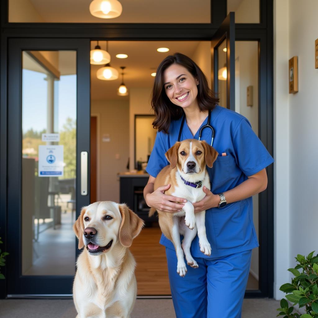 Happy Pet Owner at Bucksport Vet