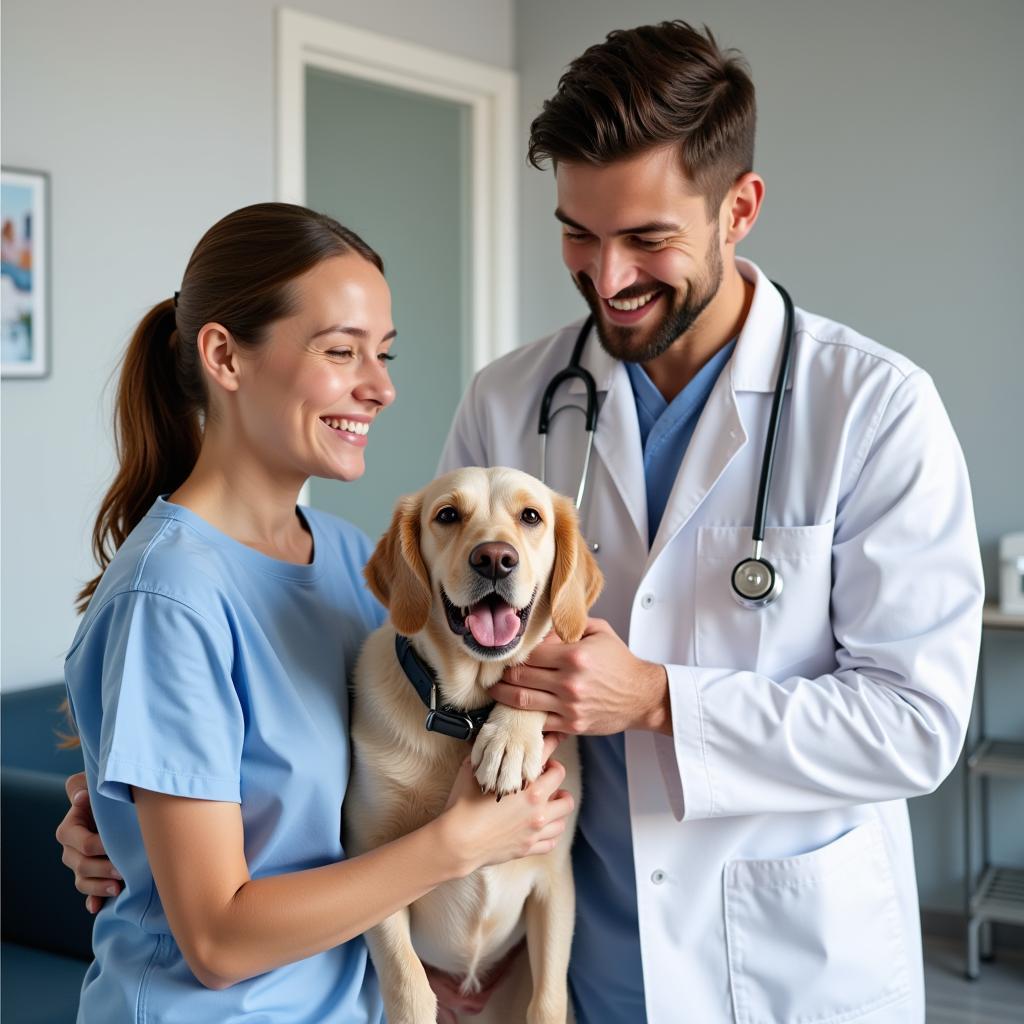 Happy Pet Owner with Veterinarian