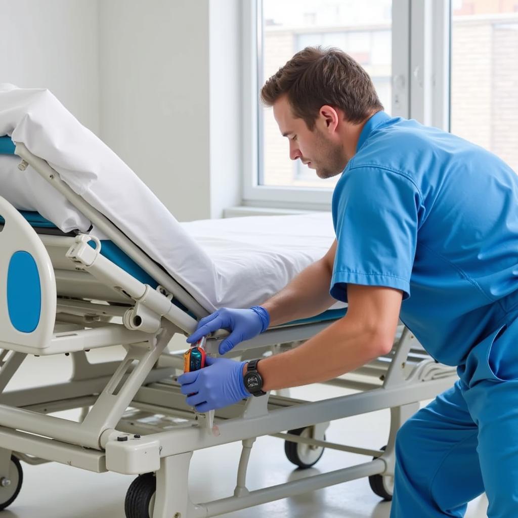 Maintaining a hospital bed with wheels