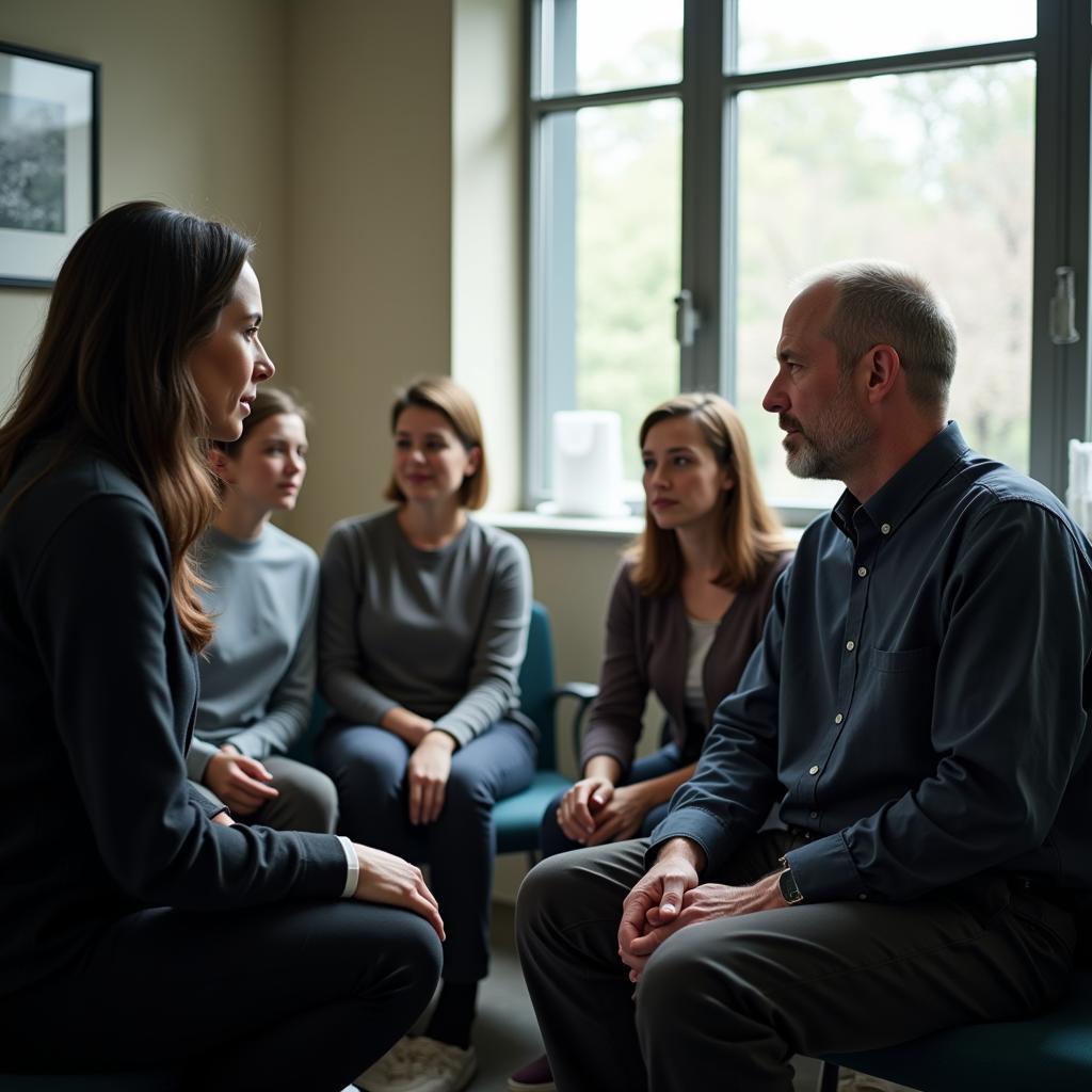 Hospital chaplain counseling a grieving family