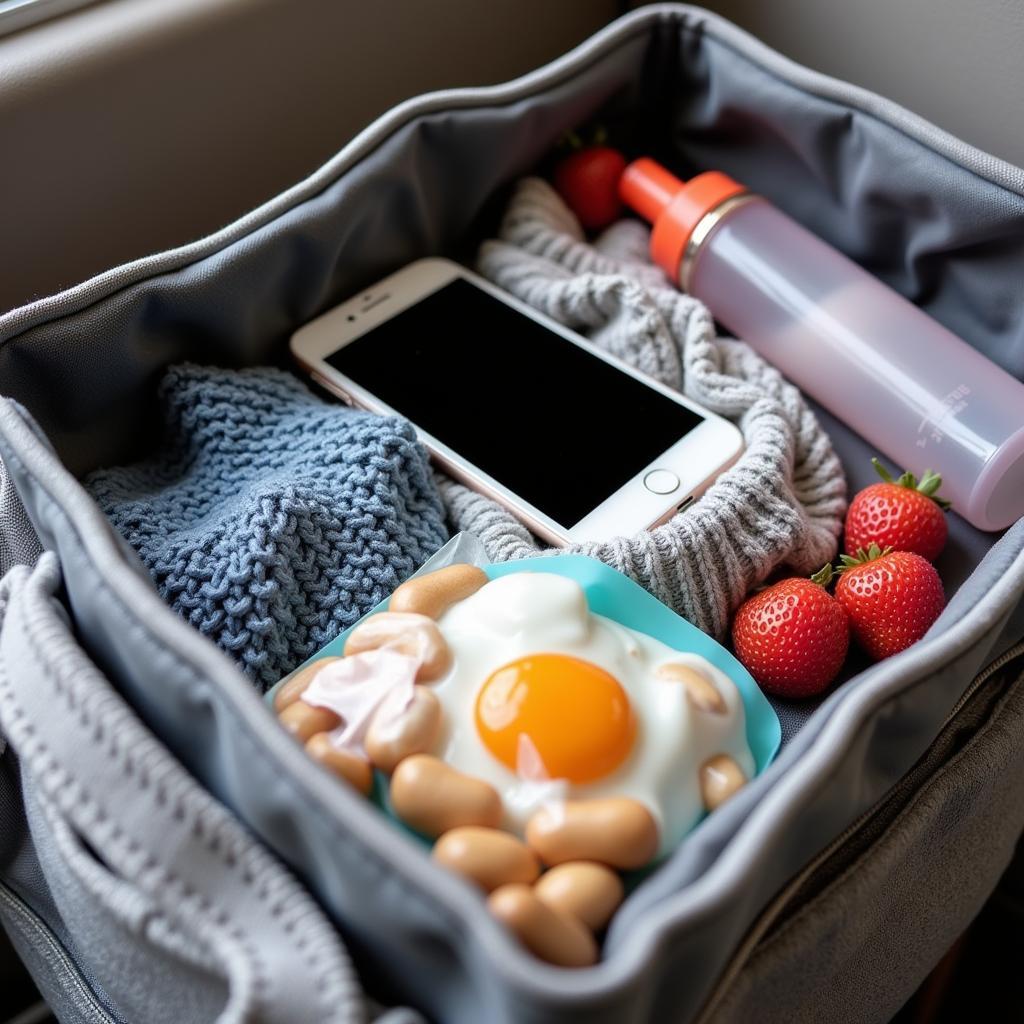 Essential items for dad in the hospital bag: charger, snacks, and comfortable clothes.