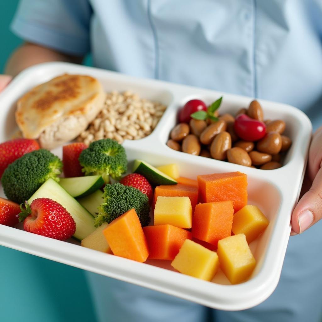 Hospital food tray with balanced meal for patient recovery