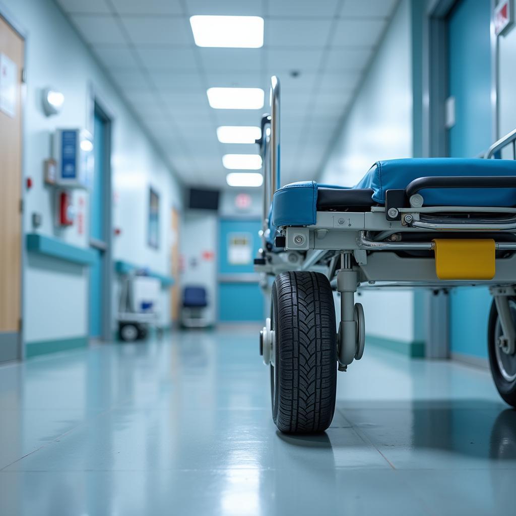 A hospital gurney equipped with new, high-quality hospital tires.