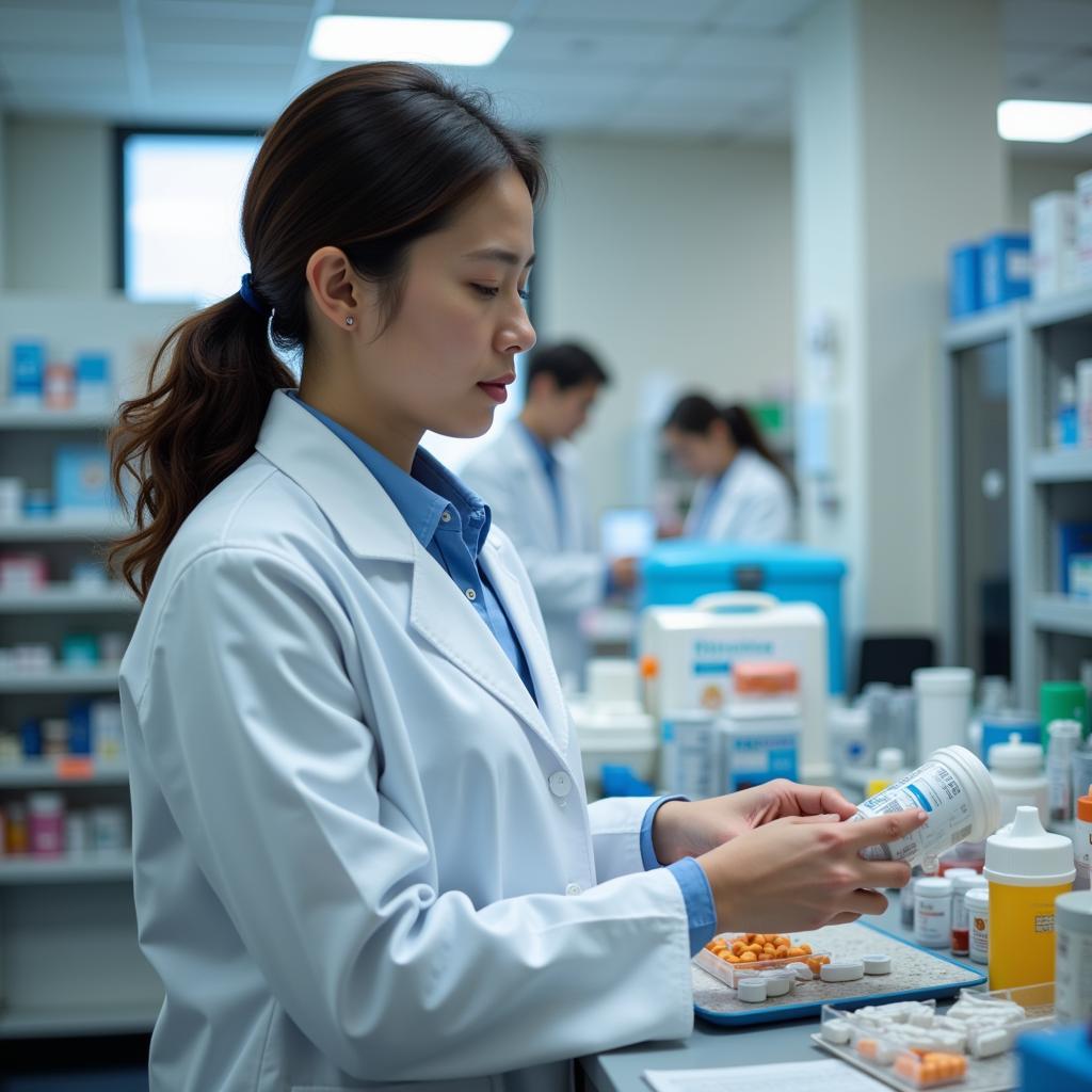 Pharmacist Dispensing Medication in Hospital Pharmacy