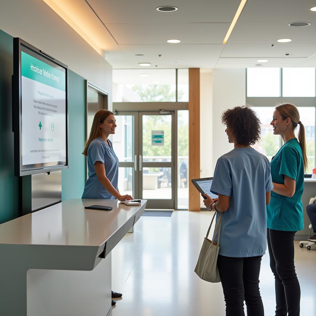 Hospital Reception Area with Visitor Management Kiosk