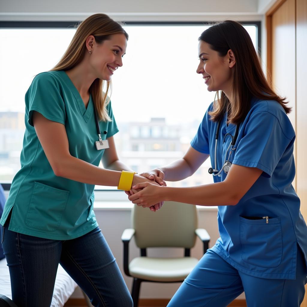 Hospital Staff Assisting Patient with Yellow Wristband