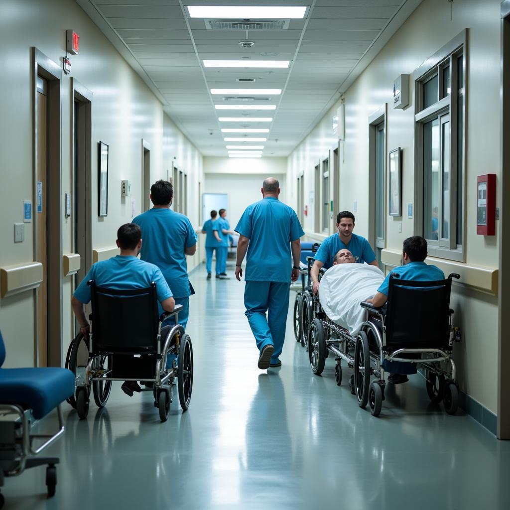 Hospital Staff Evacuating Patients During Code 1000