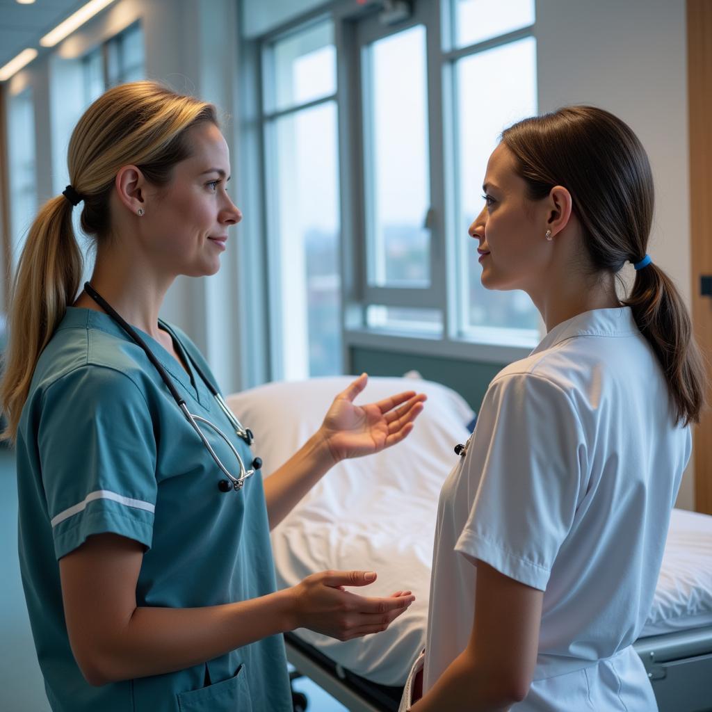 Hospital Transporter Interacting with a Nurse