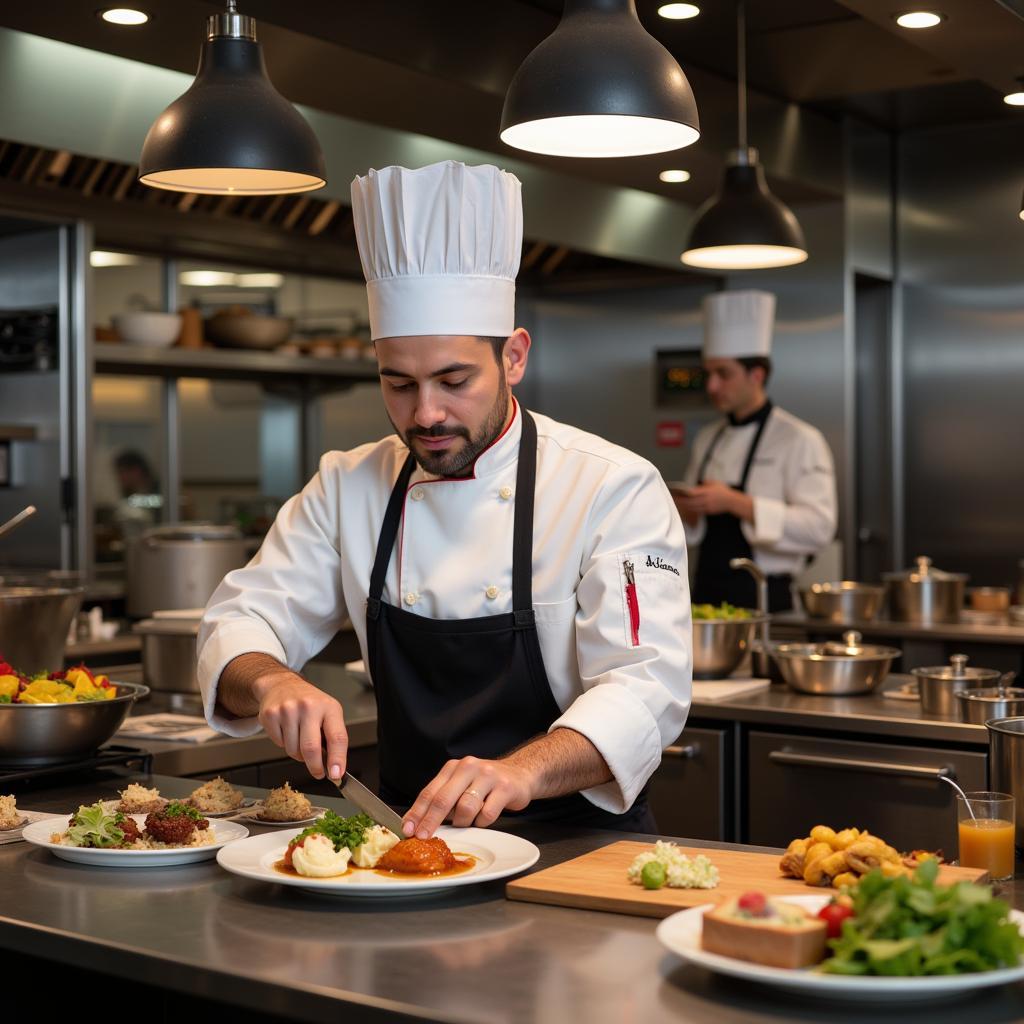 Chef working in a professional kitchen abroad