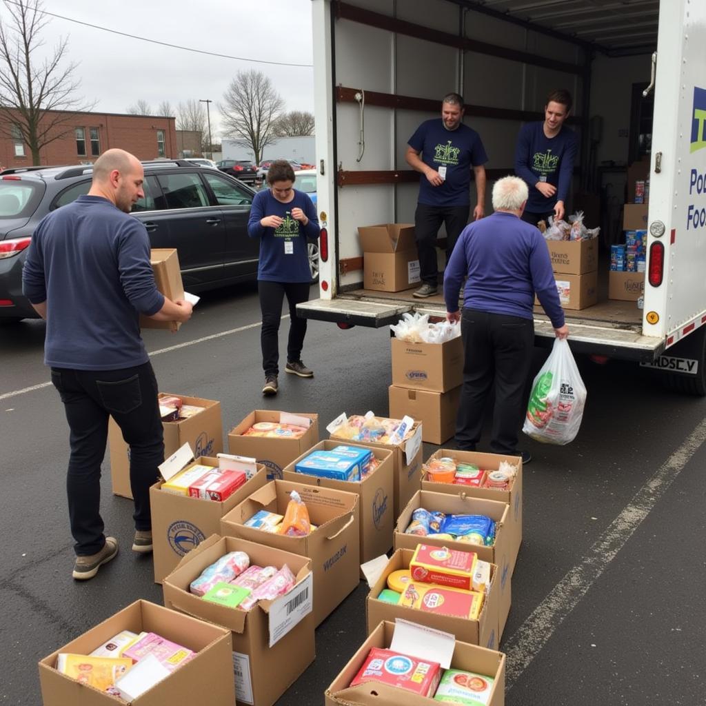 Donations of food being brought into a hospitality house food pantry