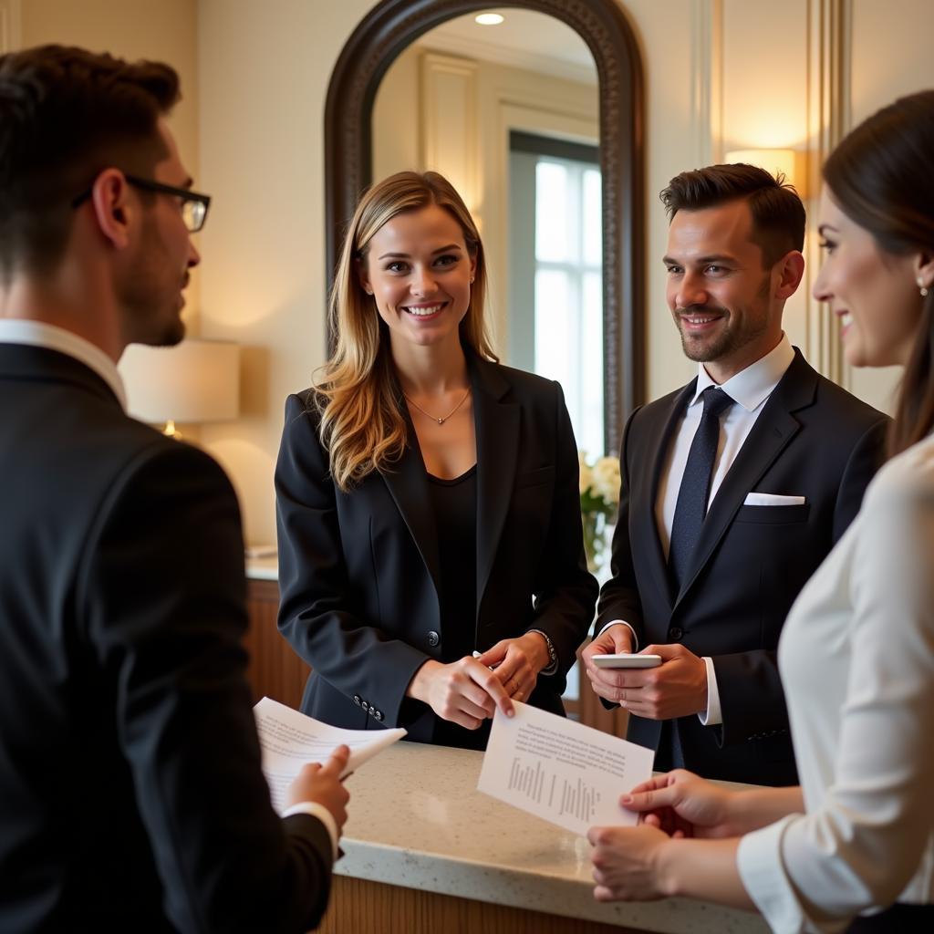 Hotel concierge providing assistance to guests near Hoag Hospital Newport Beach