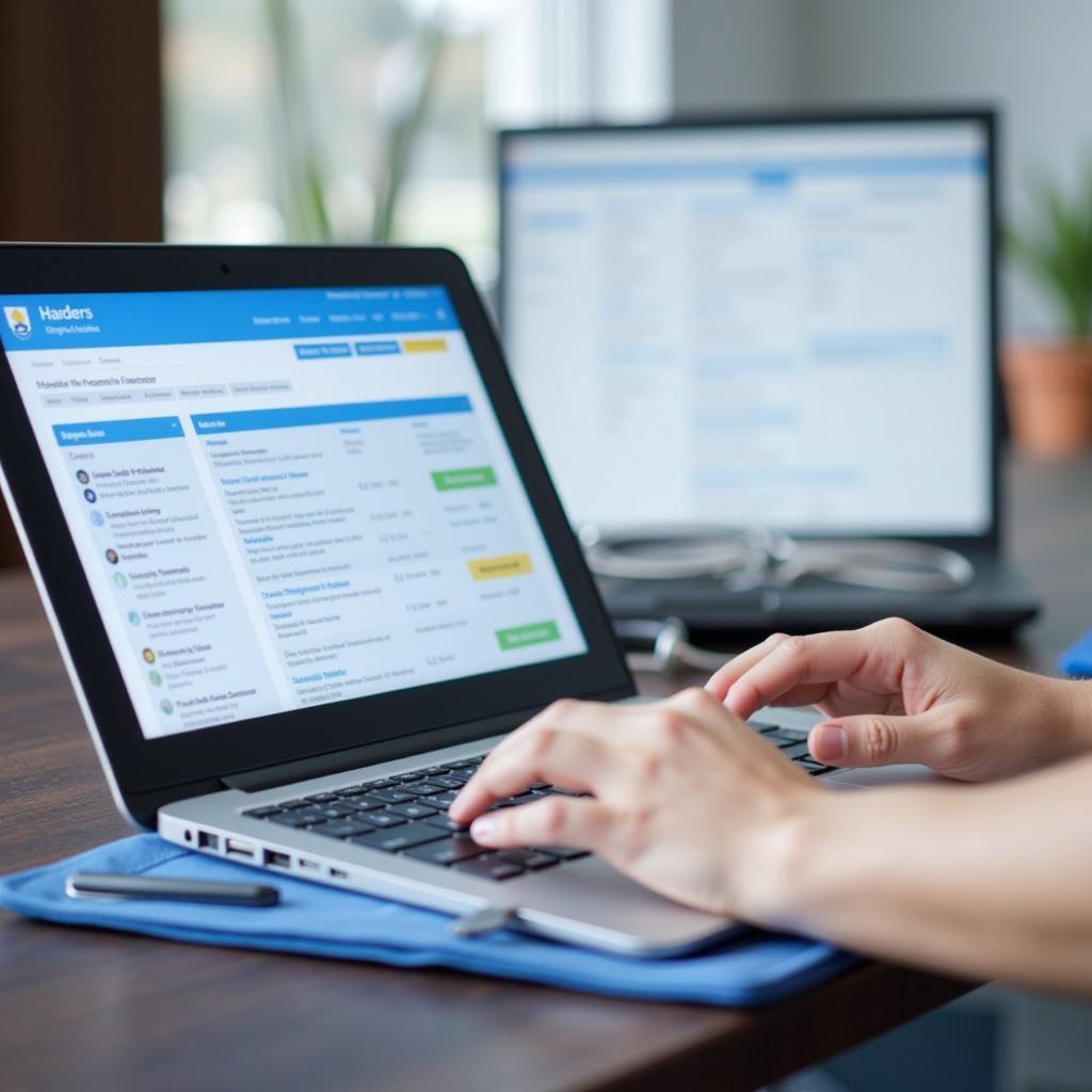 A person searching for Madera hospital careers on a laptop, highlighting the importance of online resources in the job search process.