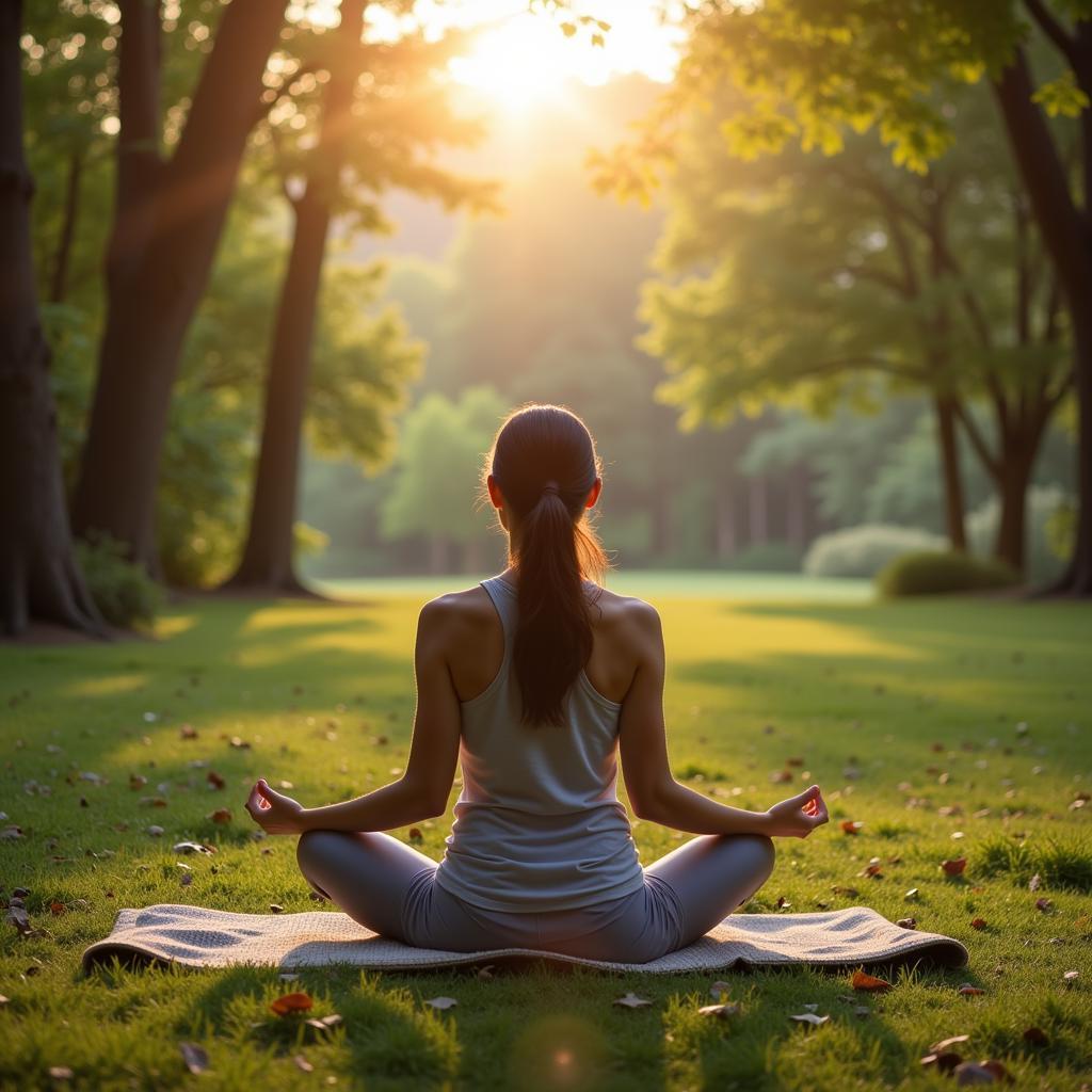 Managing Anxiety at Home: A person sits comfortably in a quiet room, practicing deep breathing exercises with their eyes closed.