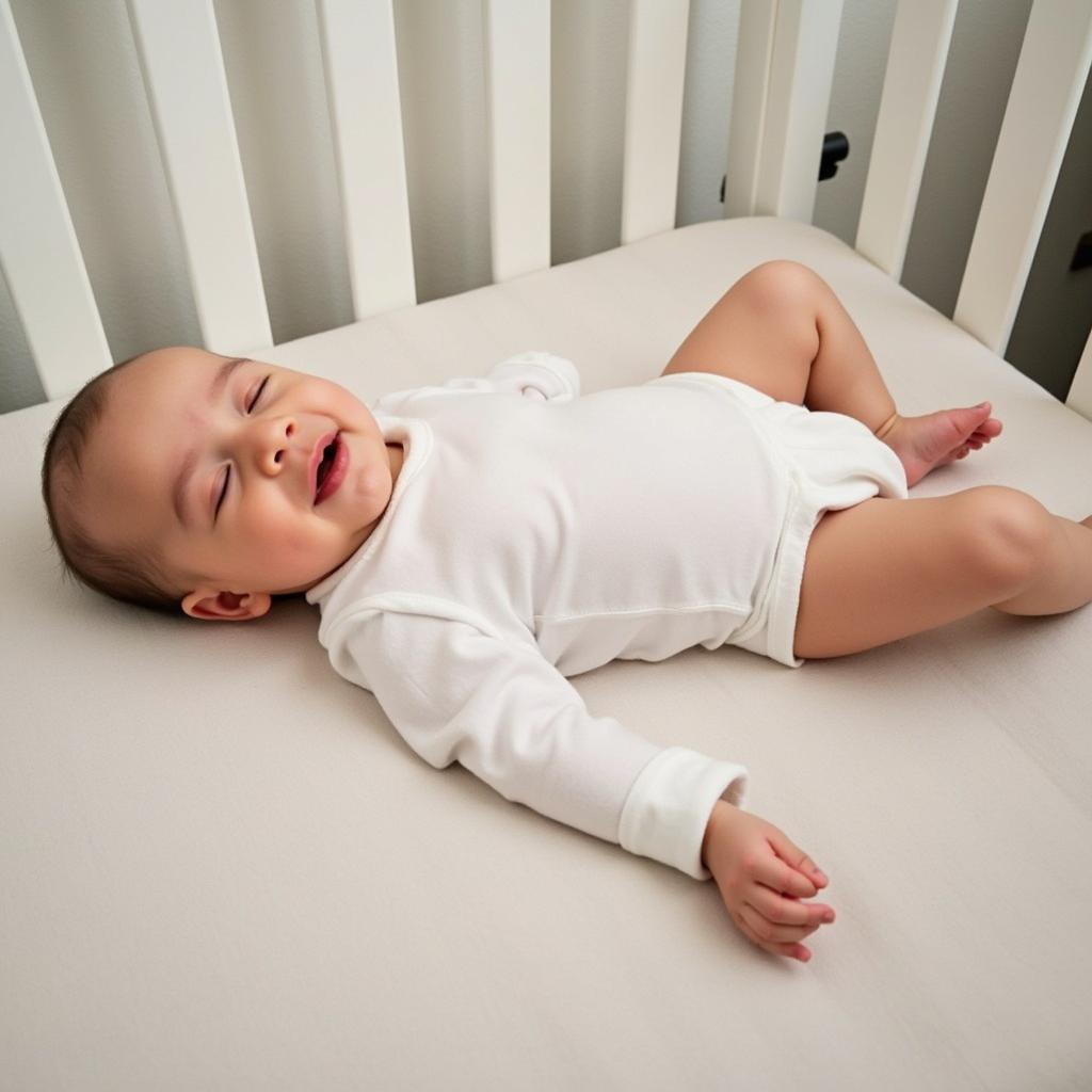 A newborn baby sleeping peacefully in their crib.